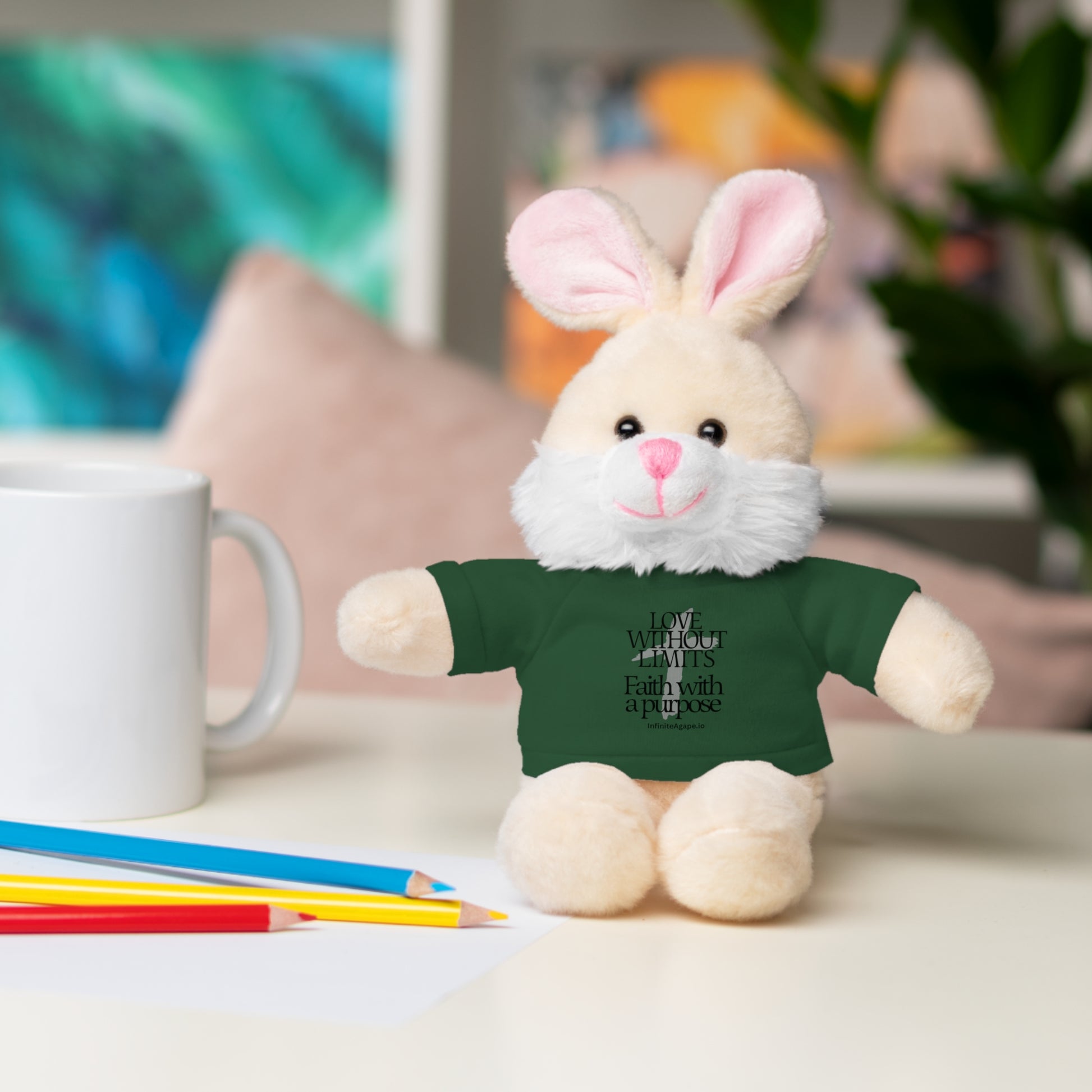 Stuffed Animal Toy with Inspirational Tee, Cuddle Buddy Gift, Faithful Teddy Bear, Nursery Decor, Children’s Adventure Companion