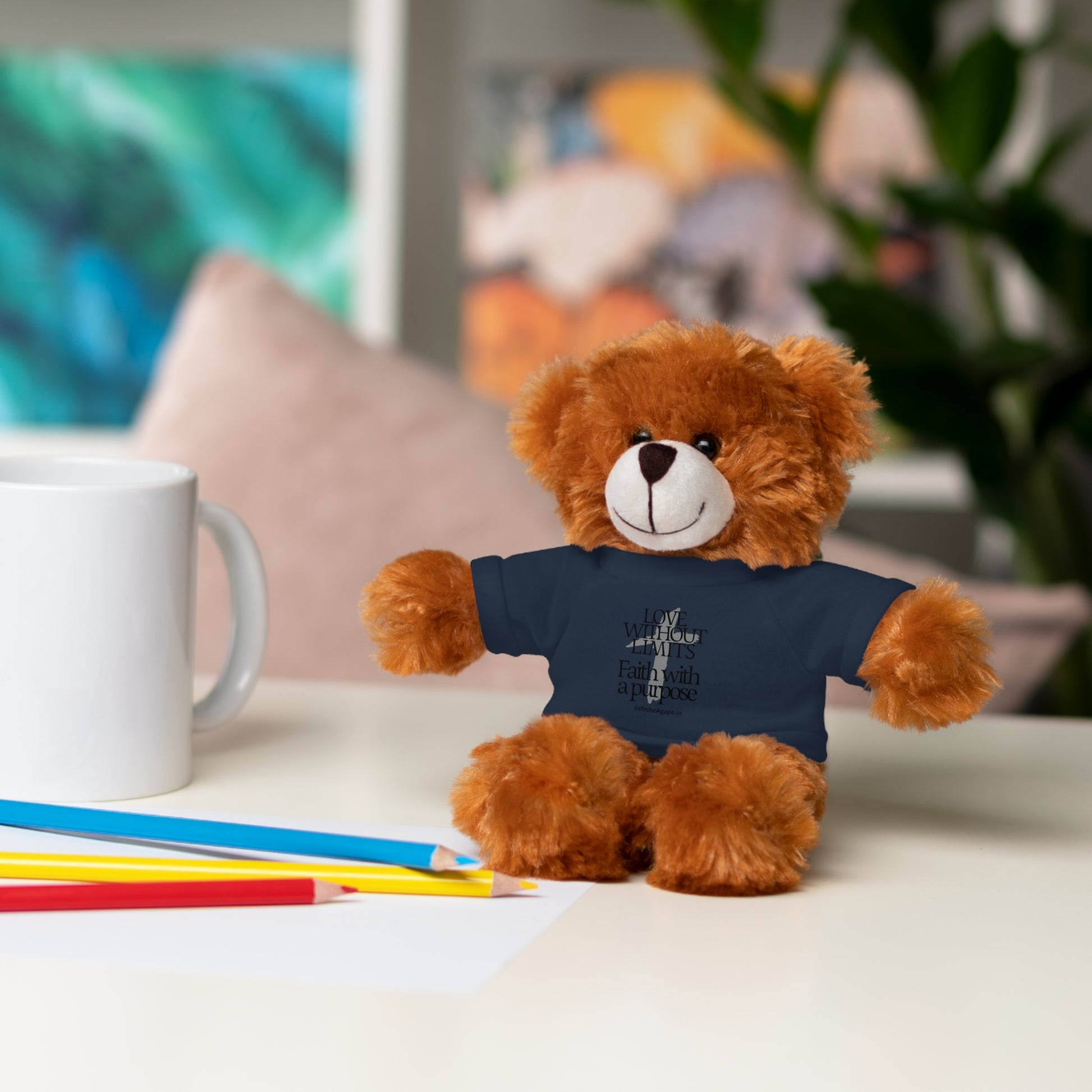 Stuffed Animal Toy with Inspirational Tee, Cuddle Buddy Gift, Faithful Teddy Bear, Nursery Decor, Children’s Adventure Companion
