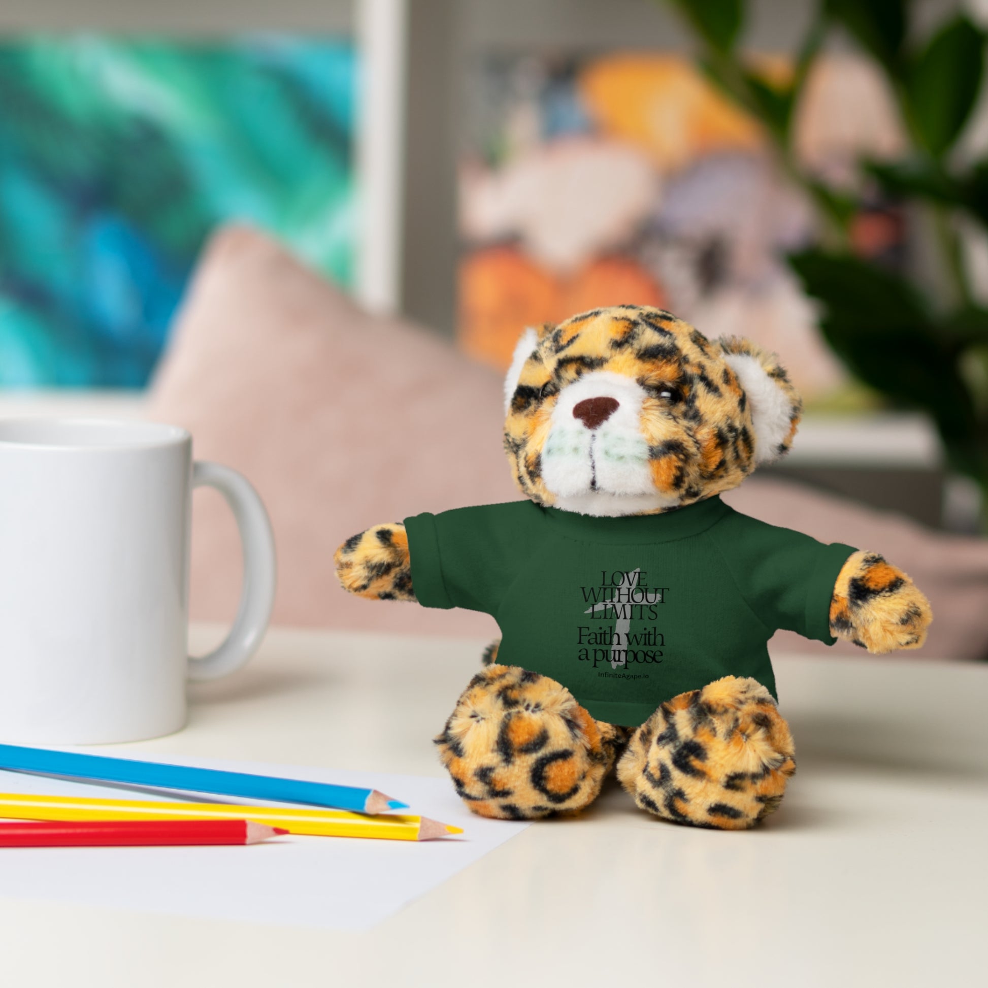 Stuffed Animal Toy with Inspirational Tee, Cuddle Buddy Gift, Faithful Teddy Bear, Nursery Decor, Children’s Adventure Companion