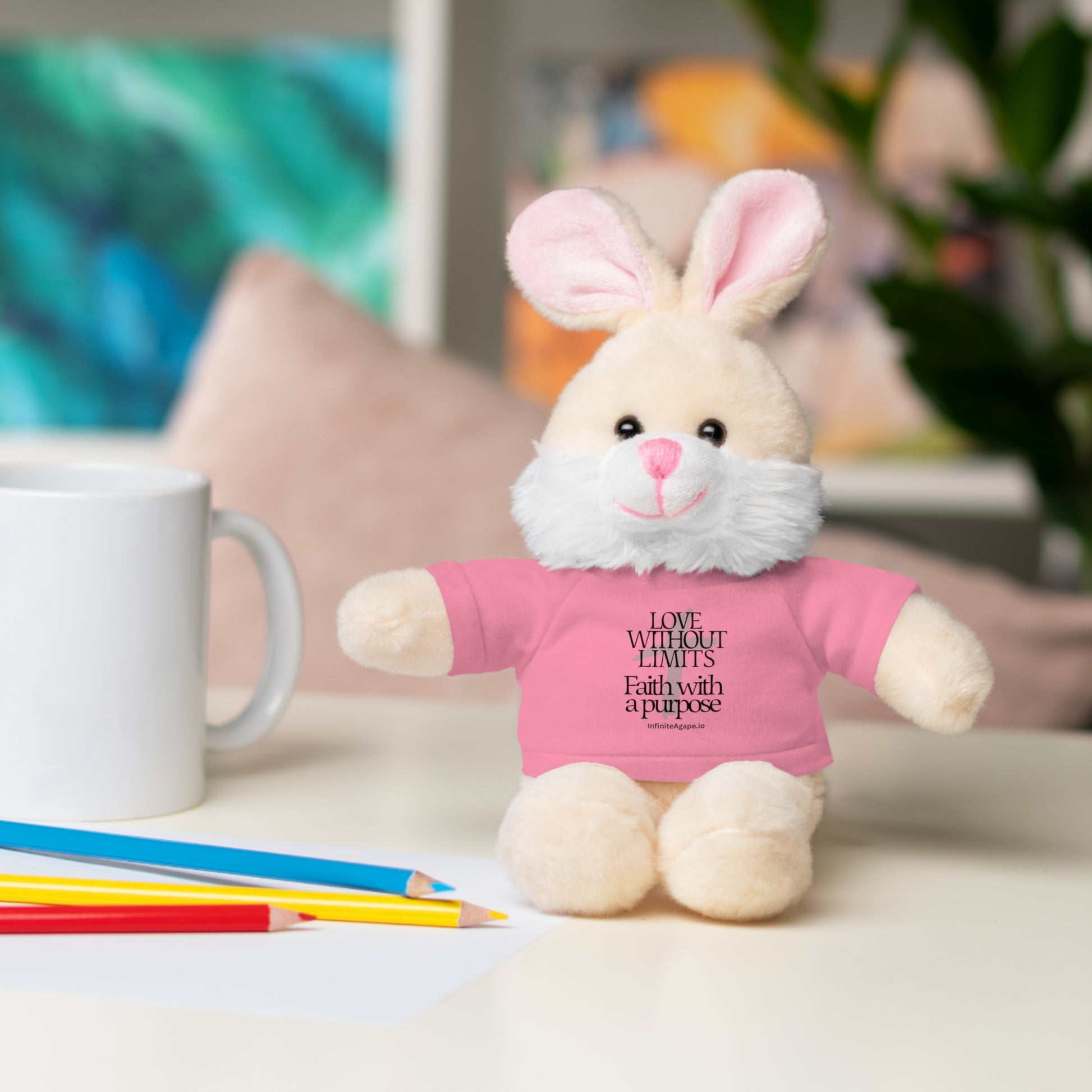 Stuffed Animal Toy with Inspirational Tee, Cuddle Buddy Gift, Faithful Teddy Bear, Nursery Decor, Children’s Adventure Companion
