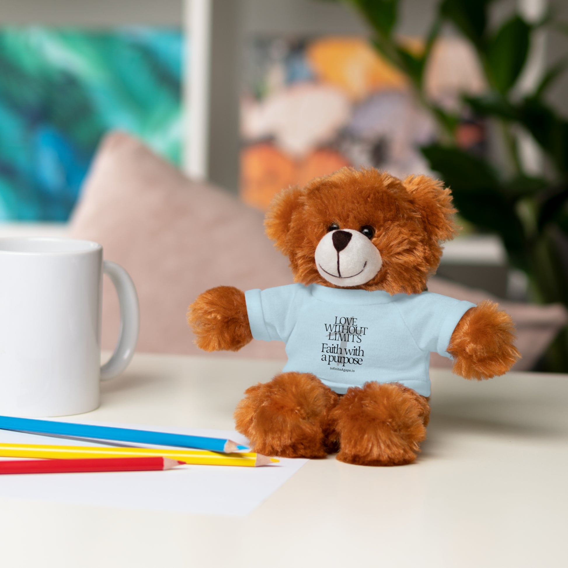Stuffed Animal Toy with Inspirational Tee, Cuddle Buddy Gift, Faithful Teddy Bear, Nursery Decor, Children’s Adventure Companion