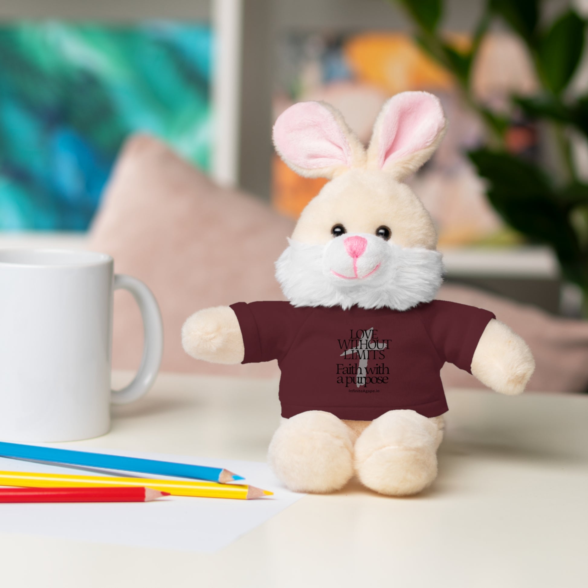 Stuffed Animal Toy with Inspirational Tee, Cuddle Buddy Gift, Faithful Teddy Bear, Nursery Decor, Children’s Adventure Companion