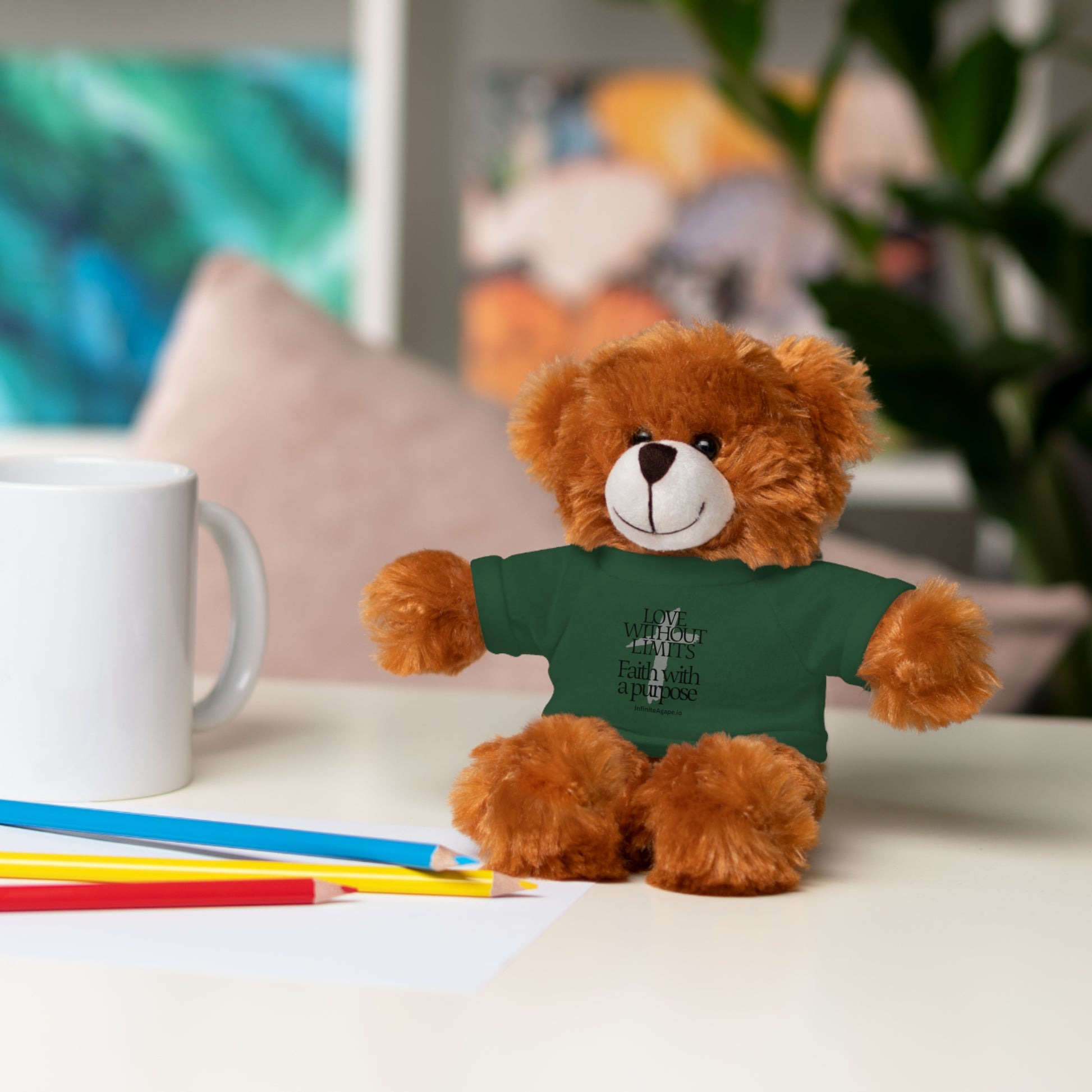 Stuffed Animal Toy with Inspirational Tee, Cuddle Buddy Gift, Faithful Teddy Bear, Nursery Decor, Children’s Adventure Companion