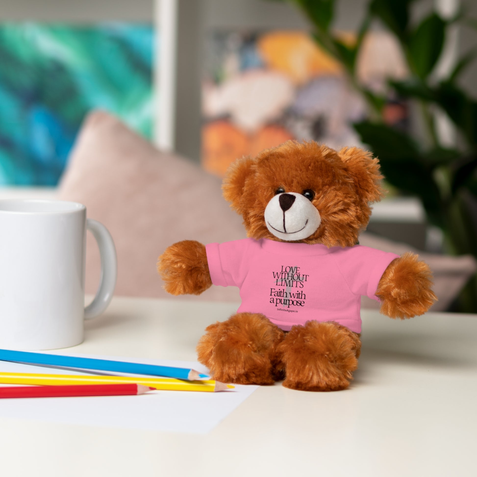 Stuffed Animal Toy with Inspirational Tee, Cuddle Buddy Gift, Faithful Teddy Bear, Nursery Decor, Children’s Adventure Companion
