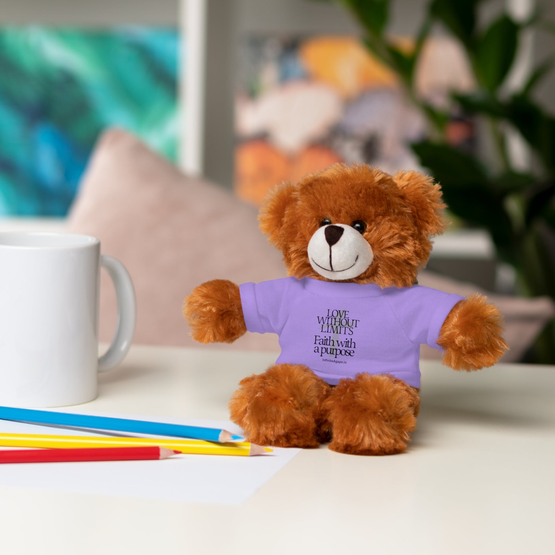 Stuffed Animal Toy with Inspirational Tee, Cuddle Buddy Gift, Faithful Teddy Bear, Nursery Decor, Children’s Adventure Companion