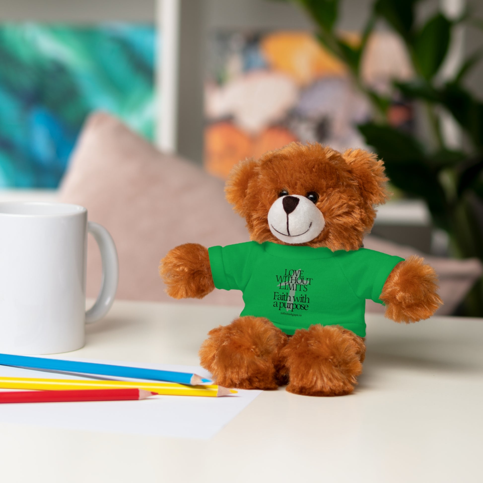 Stuffed Animal Toy with Inspirational Tee, Cuddle Buddy Gift, Faithful Teddy Bear, Nursery Decor, Children’s Adventure Companion