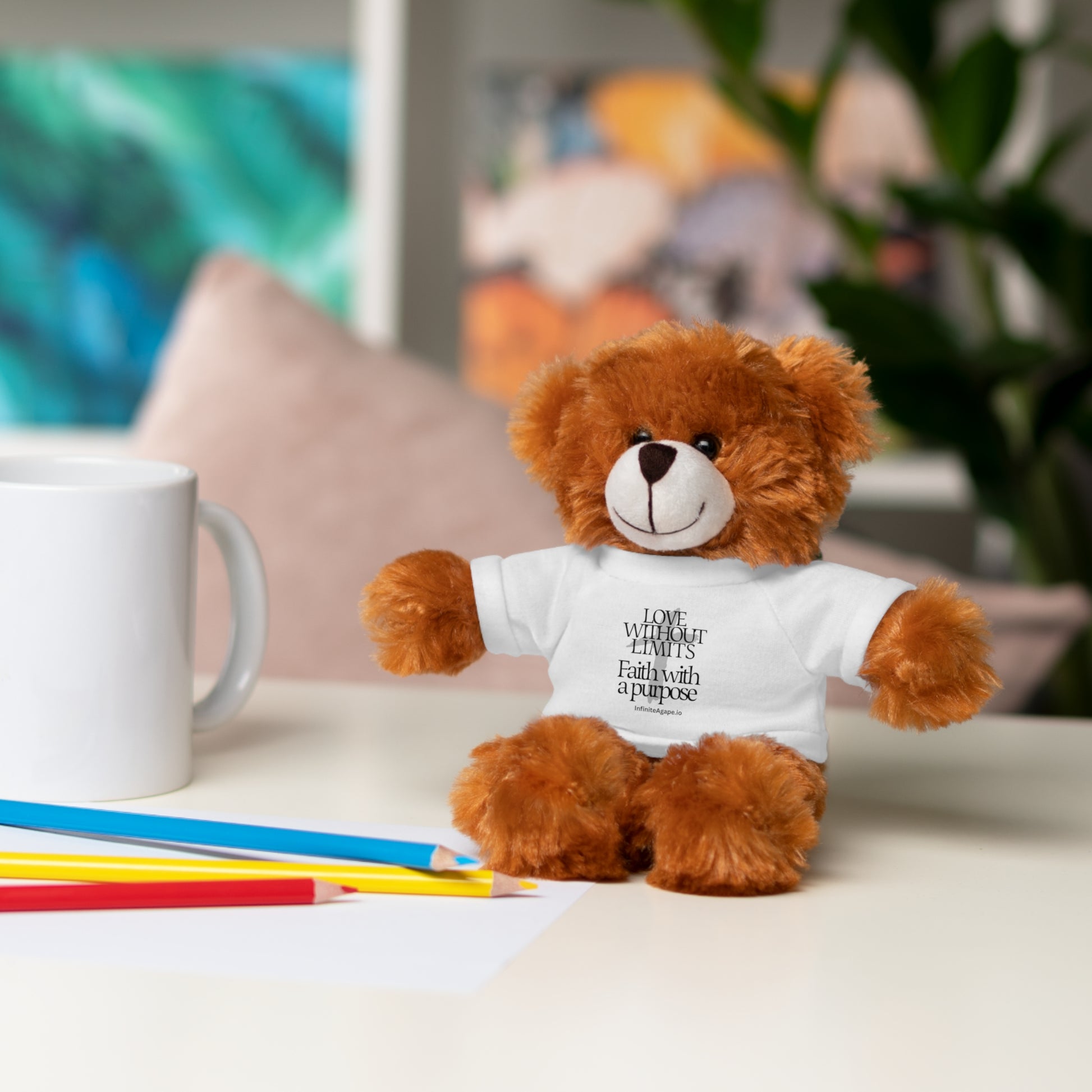Stuffed Animal Toy with Inspirational Tee, Cuddle Buddy Gift, Faithful Teddy Bear, Nursery Decor, Children’s Adventure Companion