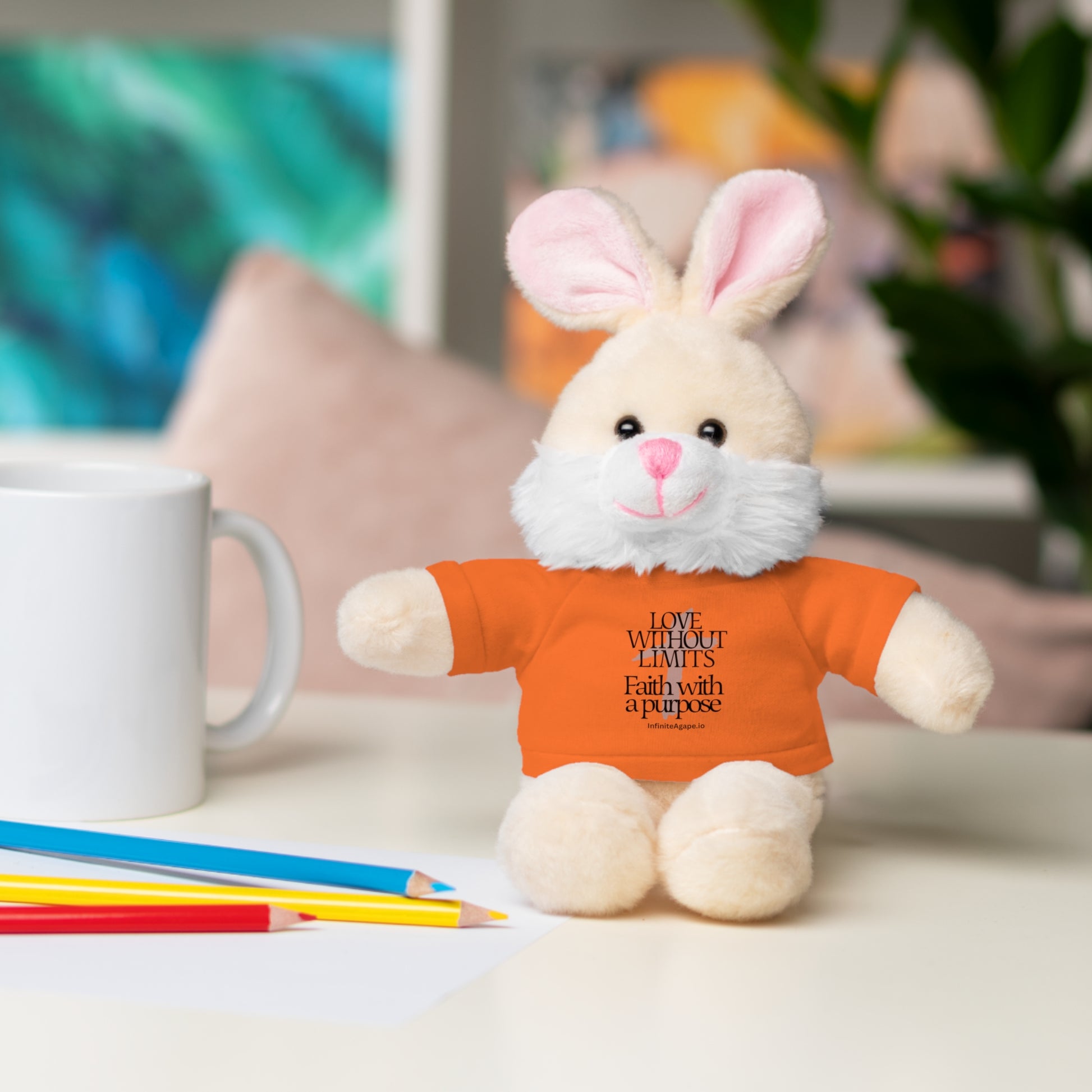 Stuffed Animal Toy with Inspirational Tee, Cuddle Buddy Gift, Faithful Teddy Bear, Nursery Decor, Children’s Adventure Companion