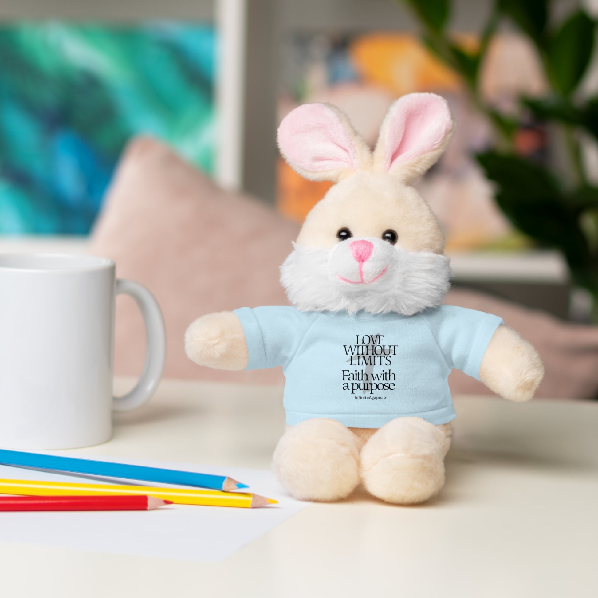 Stuffed Animal Toy with Inspirational Tee, Cuddle Buddy Gift, Faithful Teddy Bear, Nursery Decor, Children’s Adventure Companion