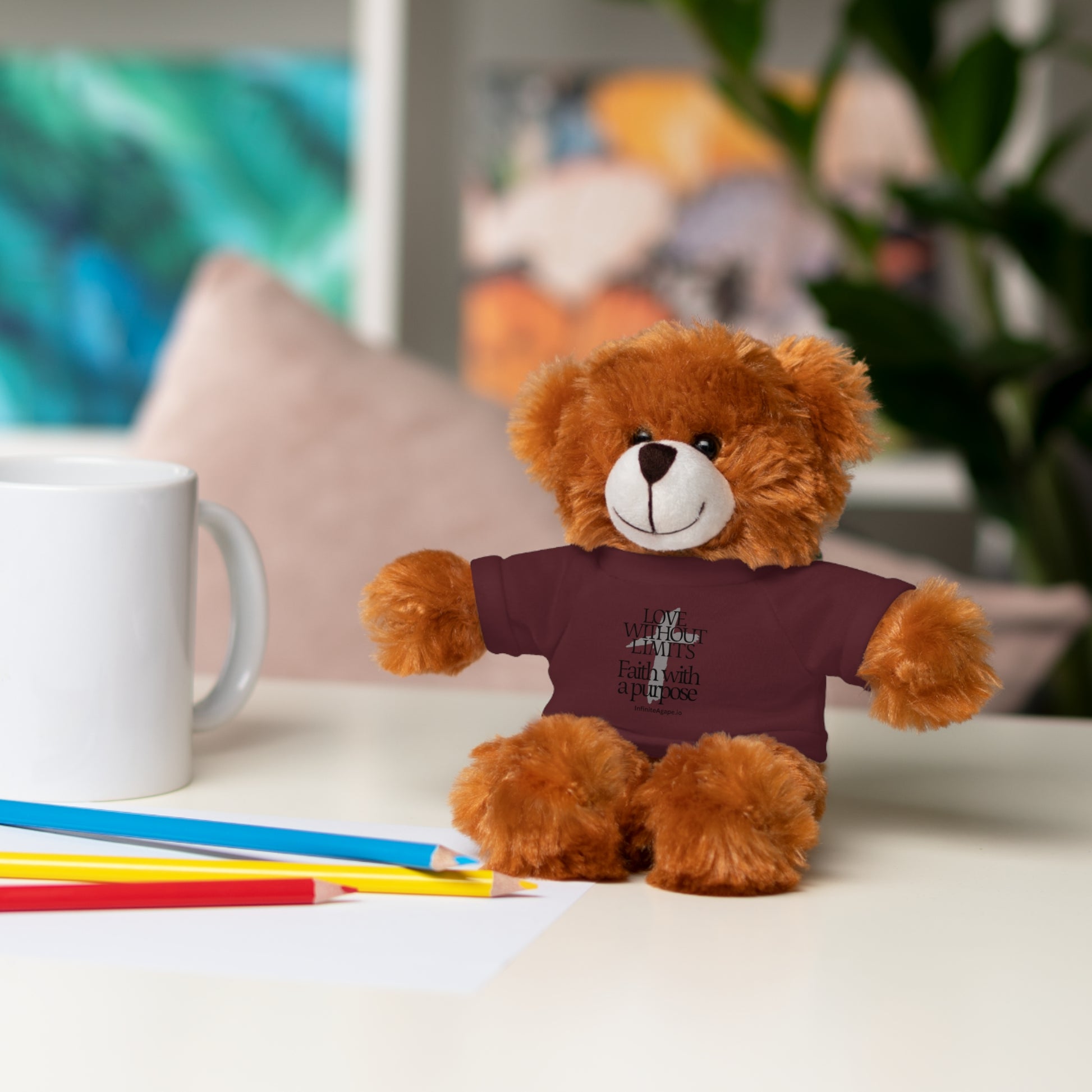 Stuffed Animal Toy with Inspirational Tee, Cuddle Buddy Gift, Faithful Teddy Bear, Nursery Decor, Children’s Adventure Companion