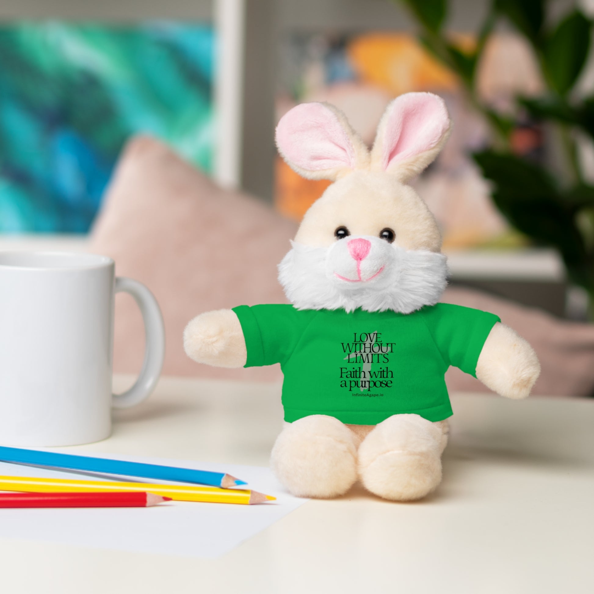Stuffed Animal Toy with Inspirational Tee, Cuddle Buddy Gift, Faithful Teddy Bear, Nursery Decor, Children’s Adventure Companion