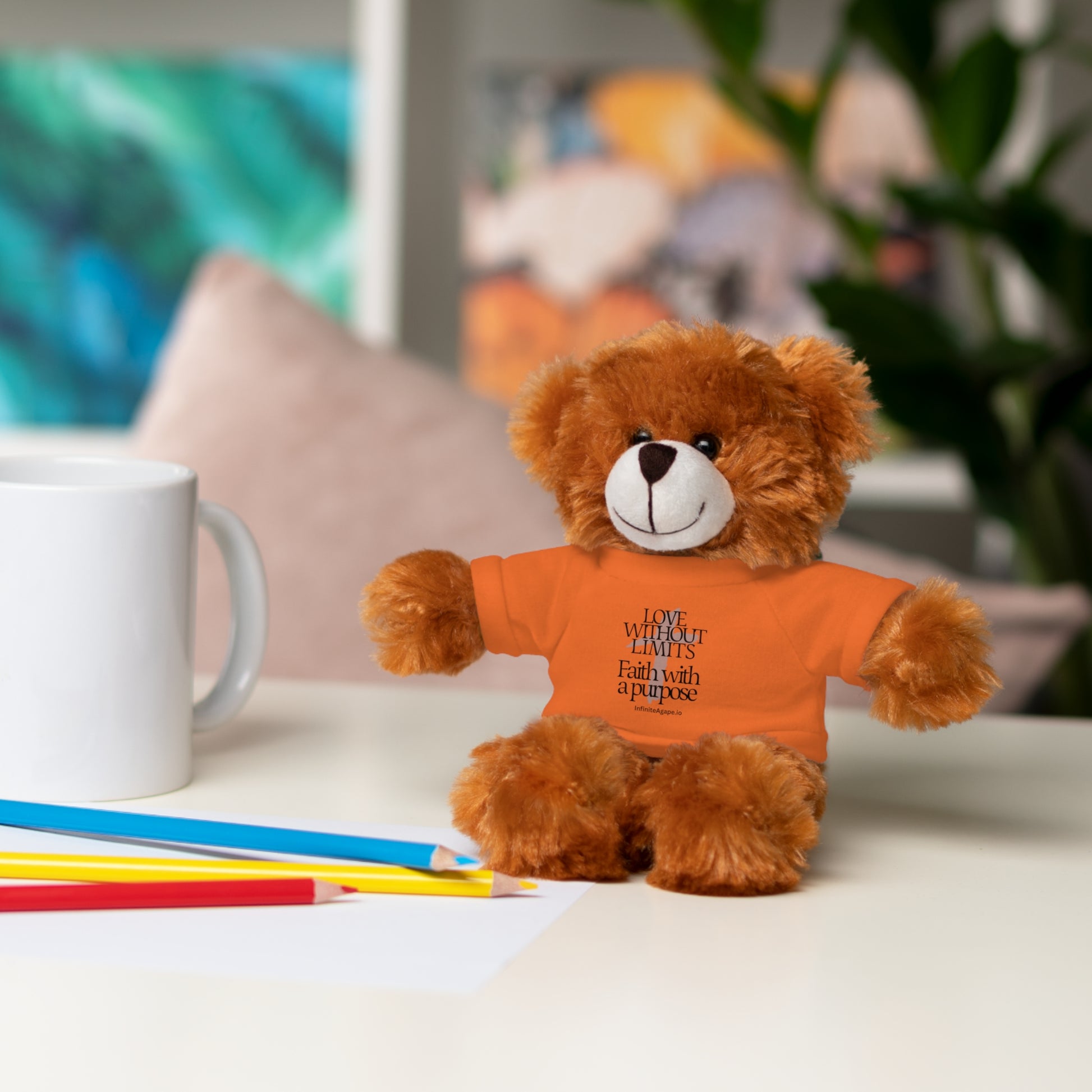 Stuffed Animal Toy with Inspirational Tee, Cuddle Buddy Gift, Faithful Teddy Bear, Nursery Decor, Children’s Adventure Companion
